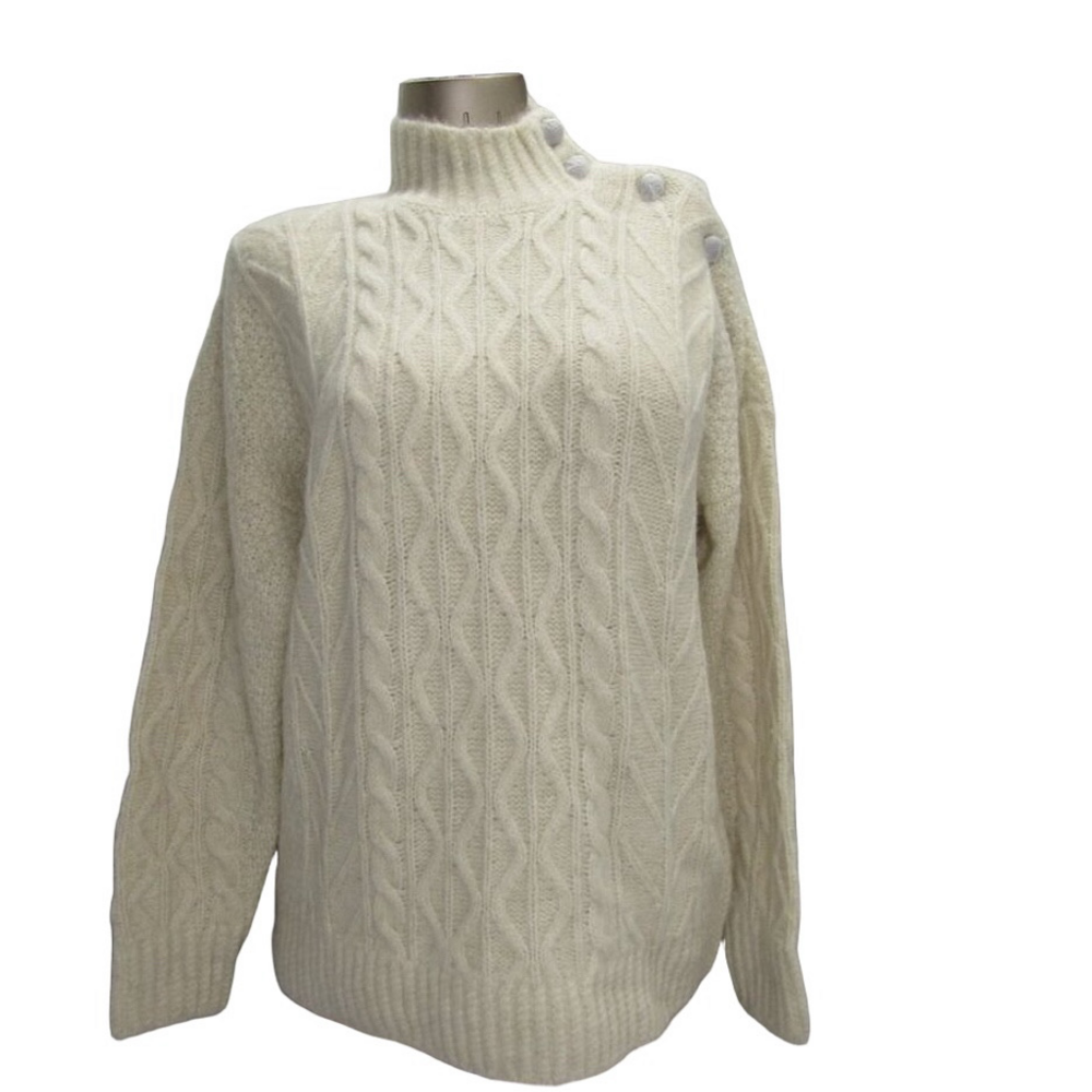 NEW BROOKS BROTHERS Womens Sweater Cream Size XL Funnel Neck Aran Llama Blend